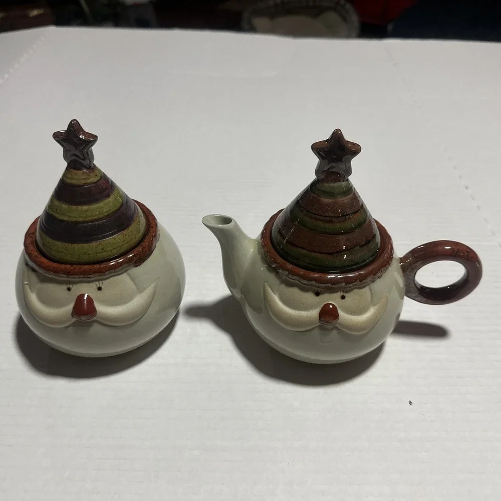 Christmas Holiday Decor Vintage Rustic Santa Head cream and sugar